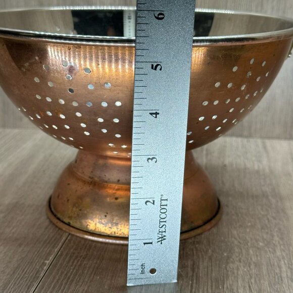 VTG Colander Copper w/ Brass Handle Footed Pedestal Strainer Rustic 9" - Picture 9 of 9